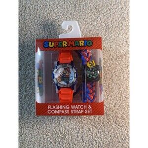 Super Mario Flashing LCD Digital Watch & Compass Strap Set Nintendo Accutime New